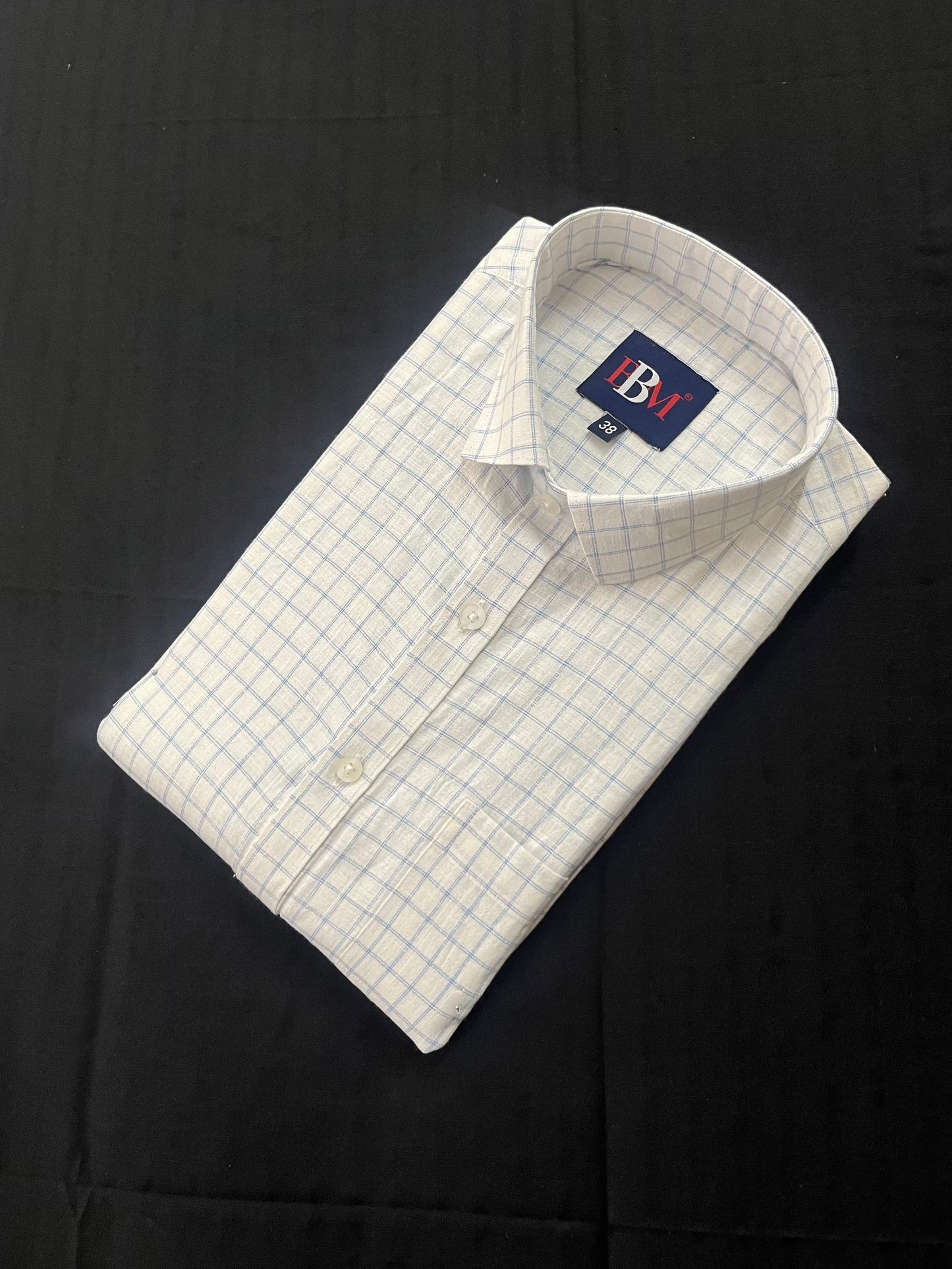 Men's Formal Linen Cotton Shirt - Blue Checks