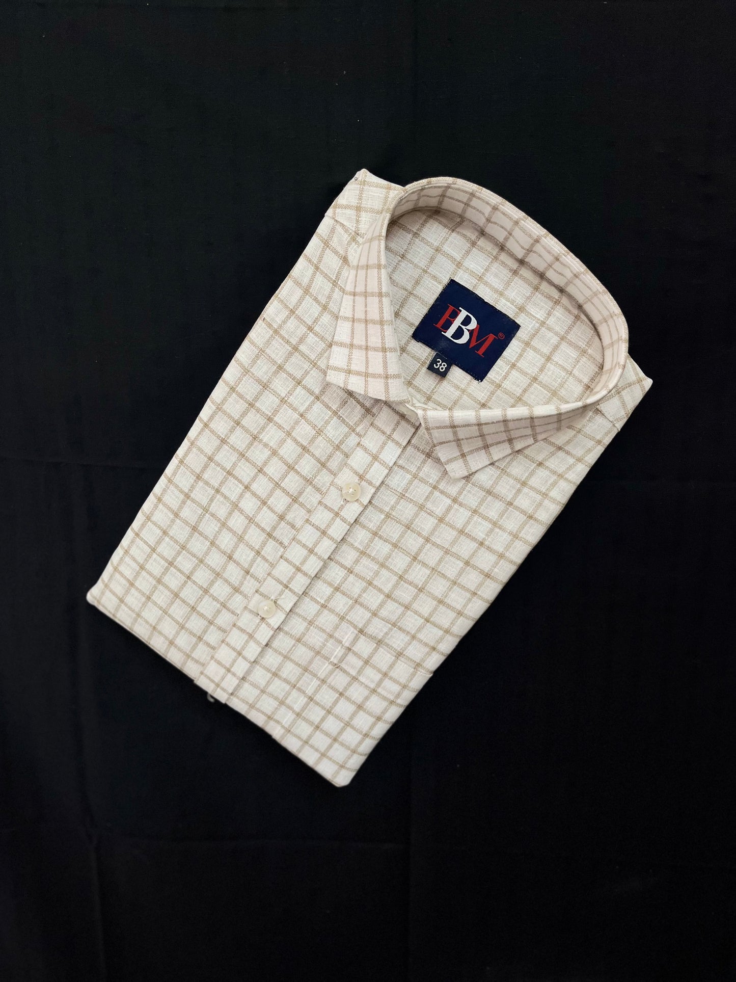 White and Brown Checkered Linen Cotton Shirt