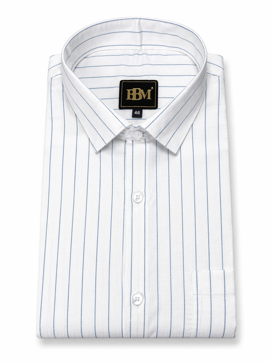 Blue Lining Formal Shirt + Black Linen Trousers