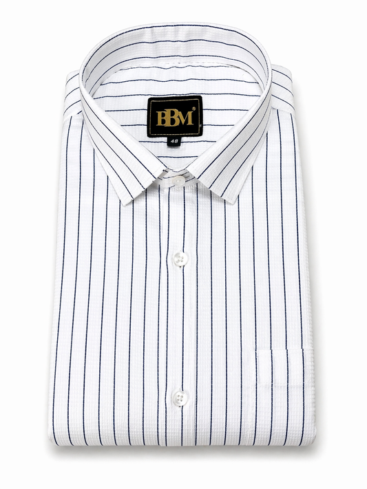 Navy Blue Lining Shirt + Black Linen Trousers