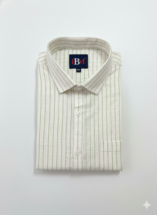 Green Stripes Linen Cotton Lining Shirt for Men