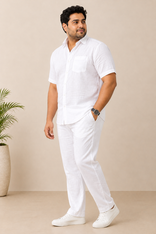White Linen Lyocell Shirt H/S & Pant Combo Set
