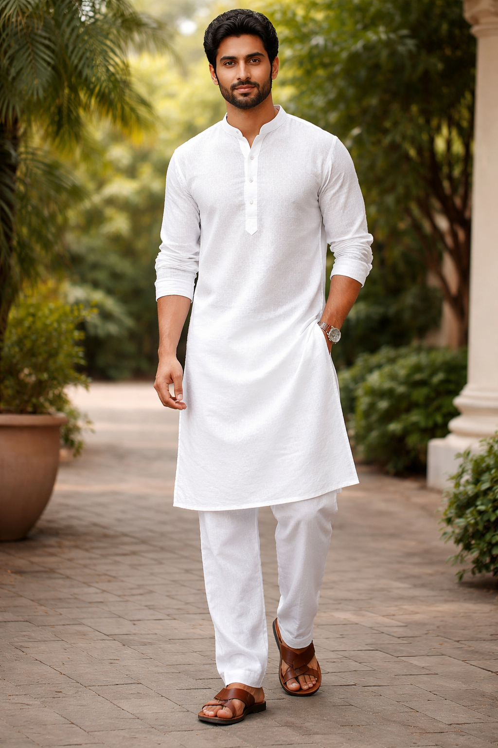 White Linen Kurta Pyjama Set