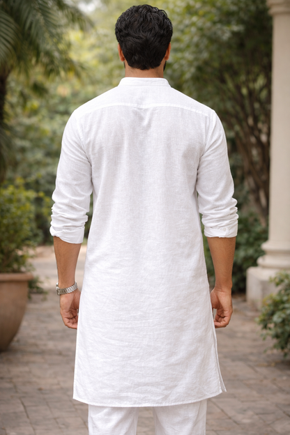 White Linen Kurta Pyjama Set