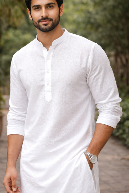 White Linen Kurta Pyjama Set