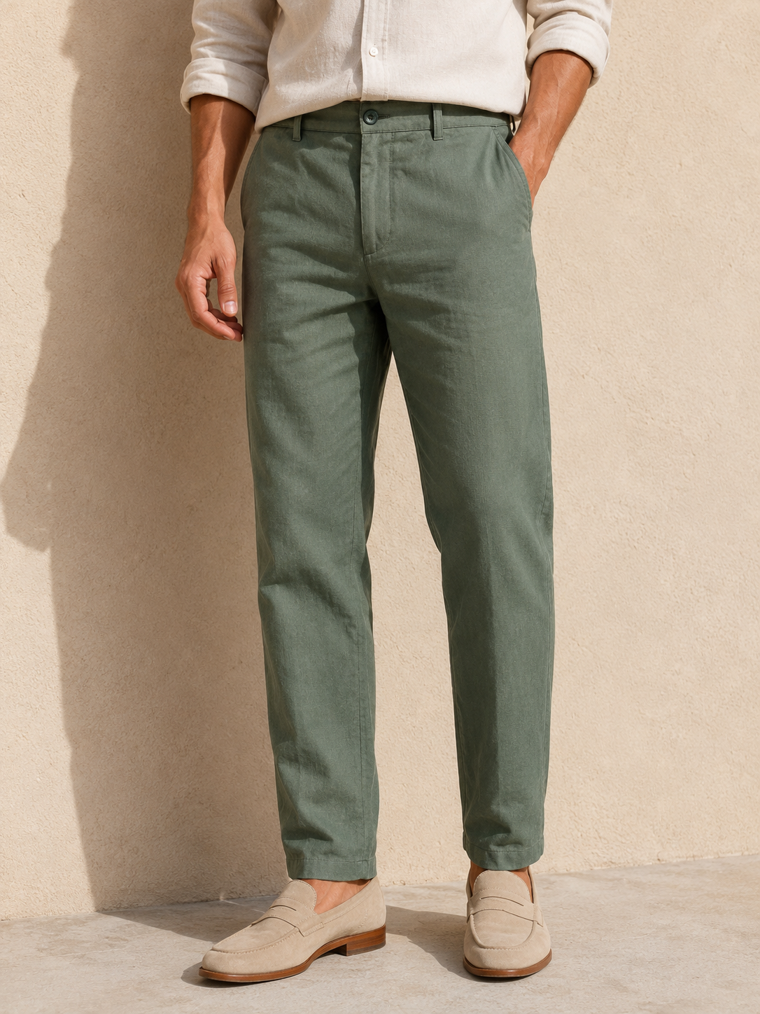 Sage Green Linen Trousers Formal Wear Pant