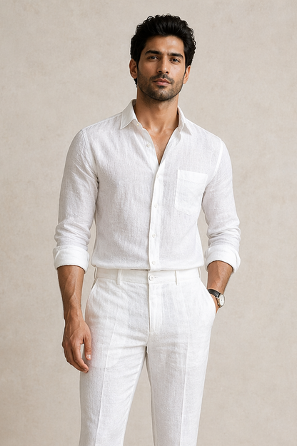 Combo White Linen Cotton Shirt and White Pant