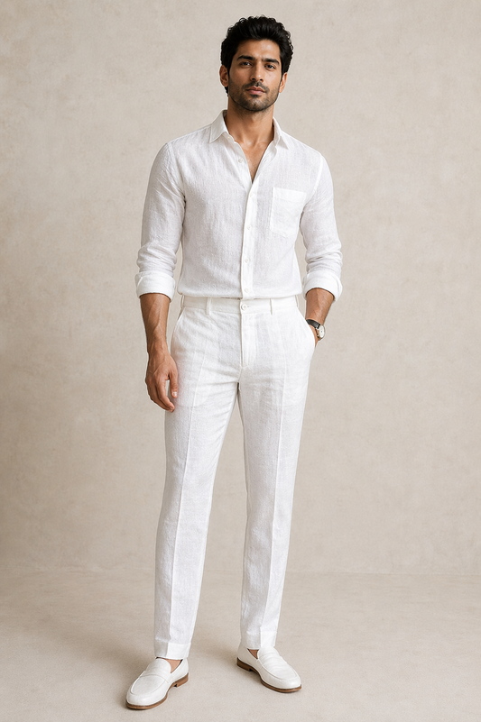 Combo White Linen Cotton Shirt and Pant