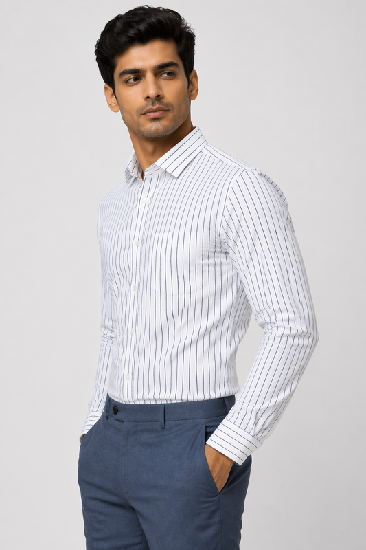 Navy Blue Lining Formal Shirt for Men