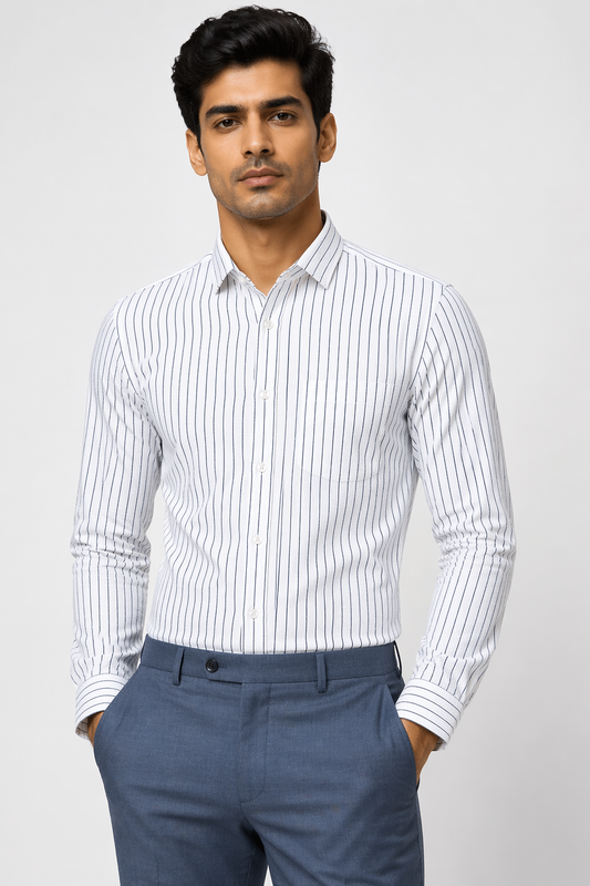 Navy Blue Lining Formal Shirt for Men