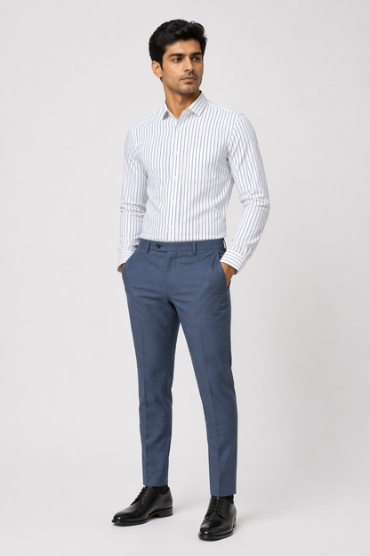 Navy Blue Lining Shirt +  Black Linen Trousers