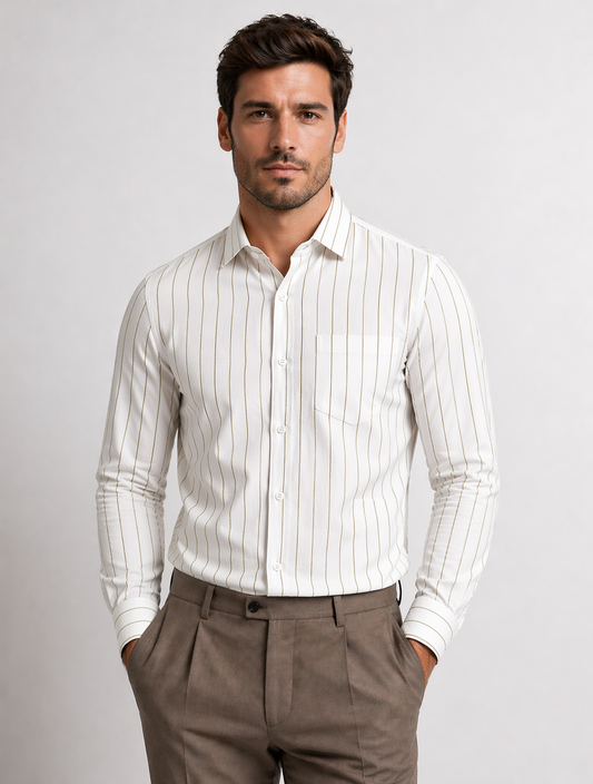 Green Broad Lining Formal Shirt for Men