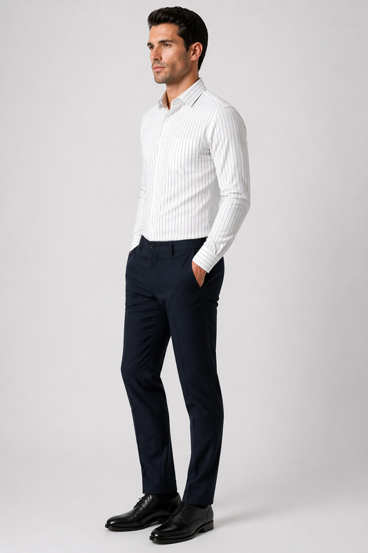 Dark Brown Lining Formal Shirt +  Black Linen Trousers