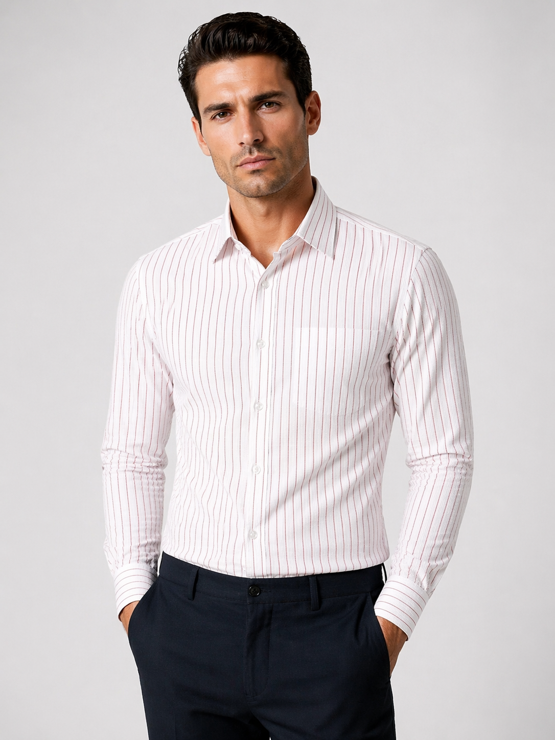 Red Lining Formal Shirt+ Black Linen Pant