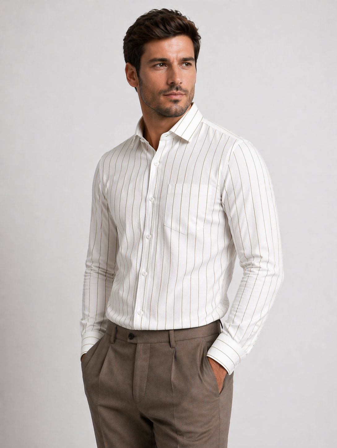 Green Broad Lining Formal Shirt for Men+ Black Linen Trousers Formal Wear Pant