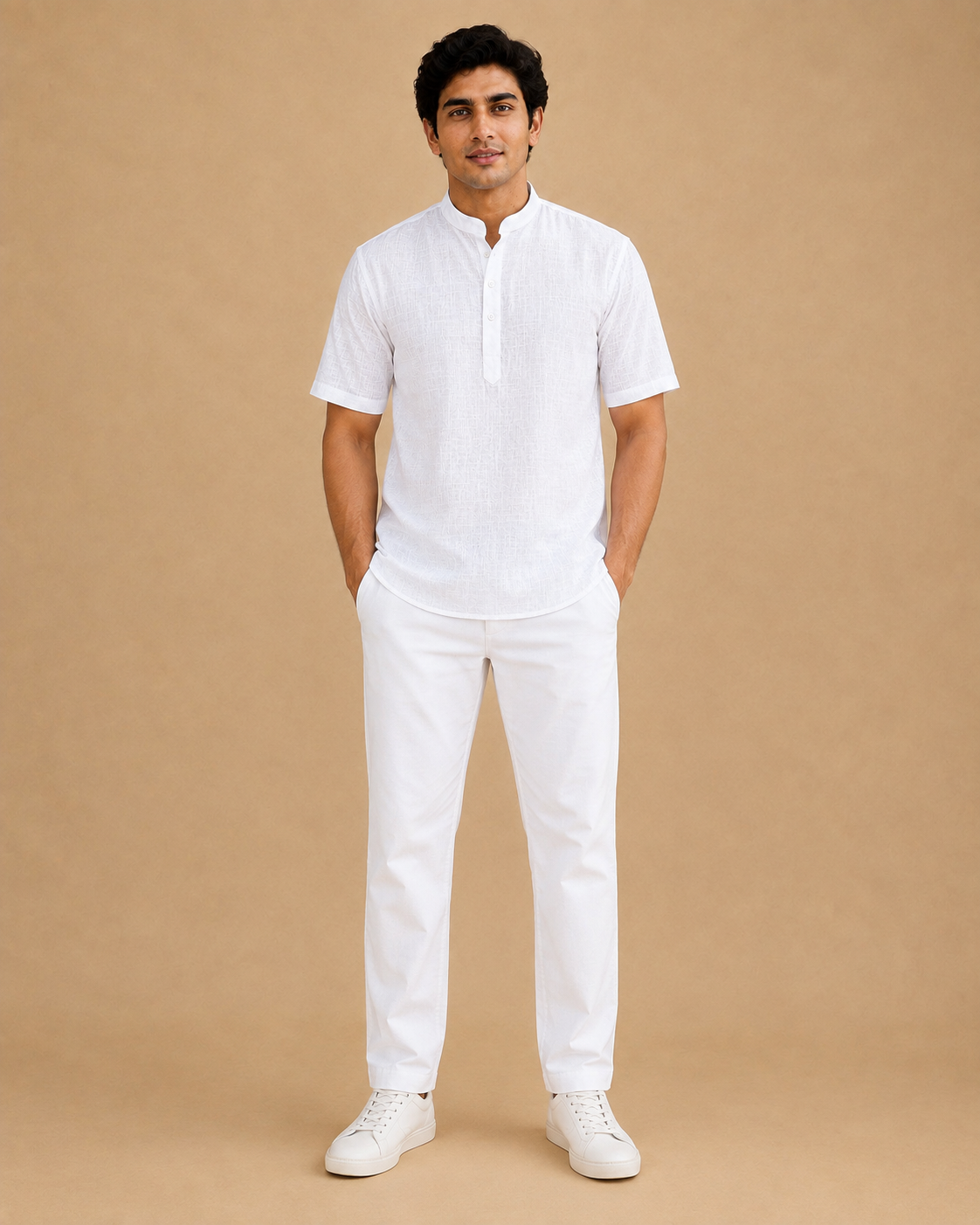Pure White Lyocell Linen Short Kurta Half Sleeves