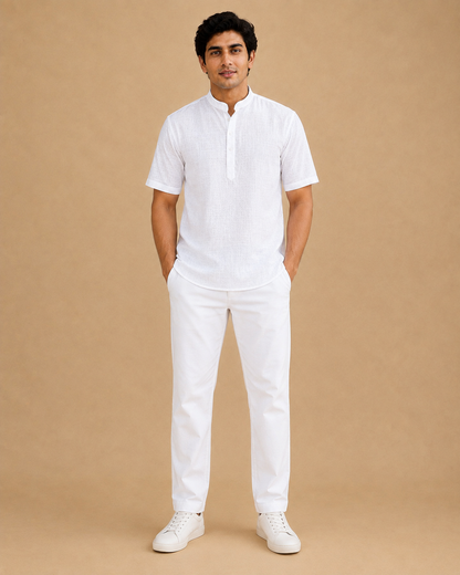 Pure White Lyocell Linen Short Kurta Half Sleeves