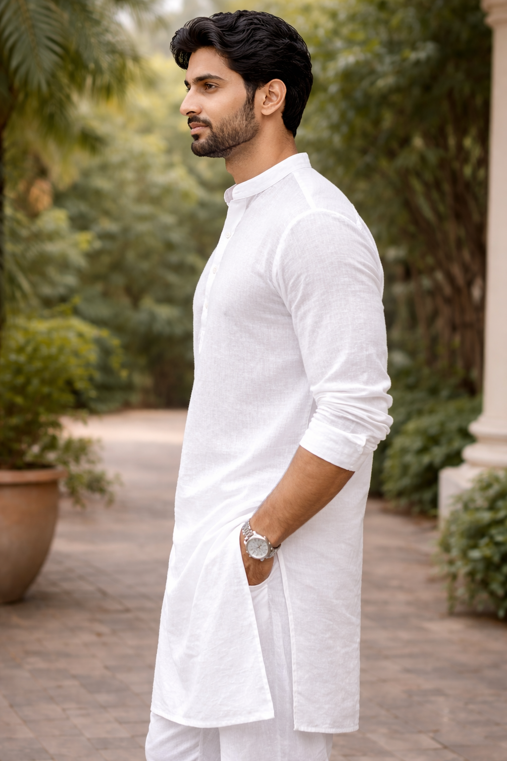 White Linen Kurta Pyjama Set