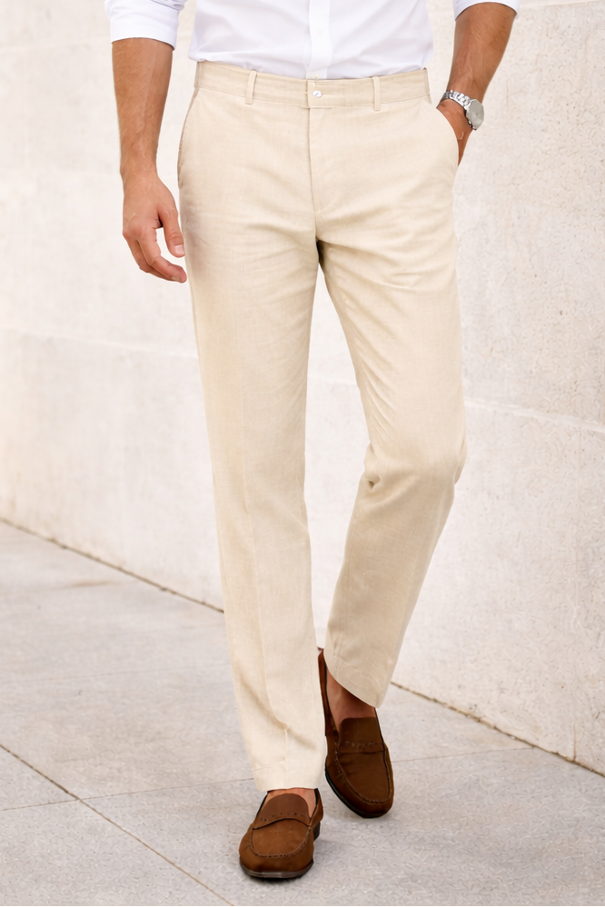 Cream Linen Trousers Formal Wear Pant