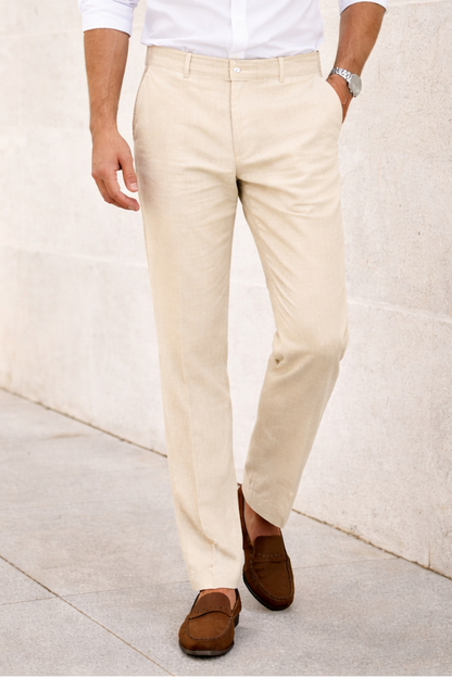Cream Linen Trousers Formal Wear Pant