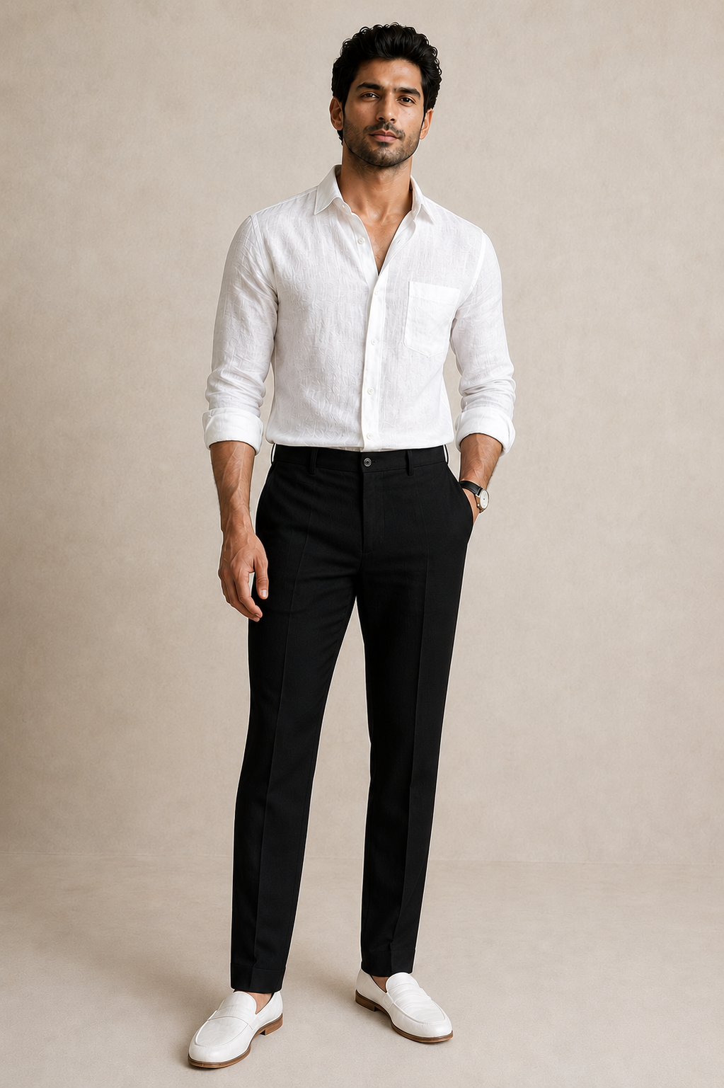 White Shirt & Black Trouser Linen Cotton Combo for Men