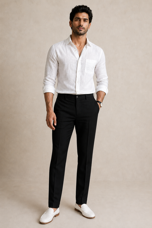 White Shirt & Black Trouser Linen Cotton Combo for Men