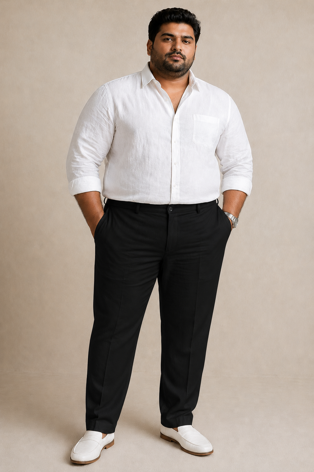 White Shirt & Black Trouser Linen Cotton Combo for Men