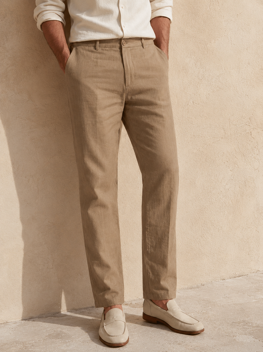 Earthy Brown Linen Trousers Formal Wear Pant