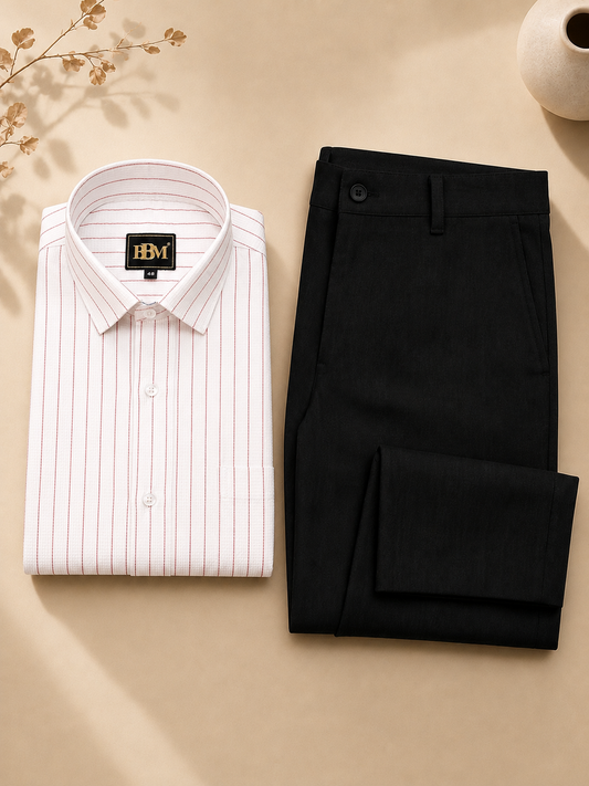 Red Lining Formal Shirt+ Black Linen Pant