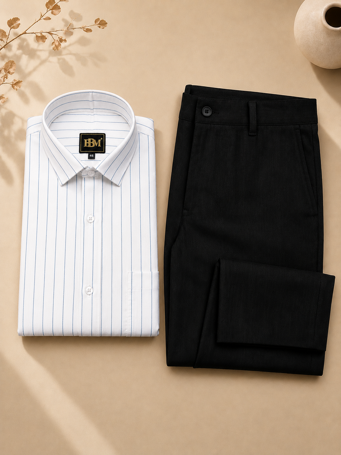 Blue Lining Formal Shirt +  Black Linen Trousers