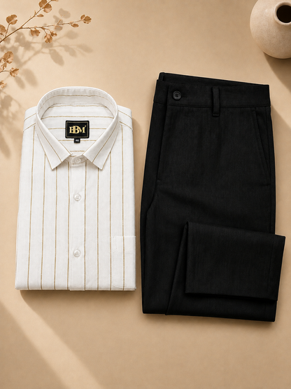 Yellow Broad Lining Shirt+ Black Linen Blended Trouser