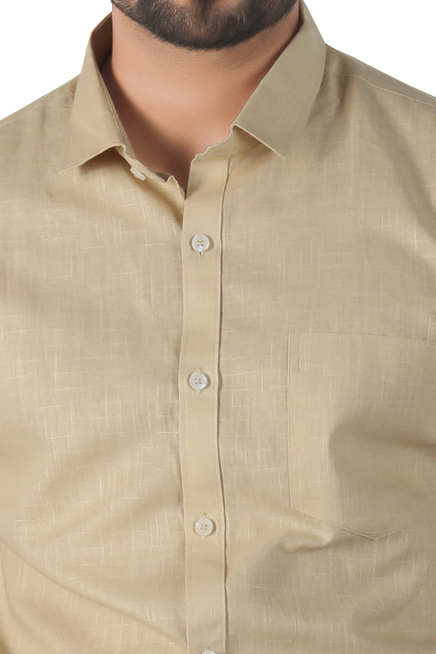 Fabric texture close-up – khaki beige linen cotton blend