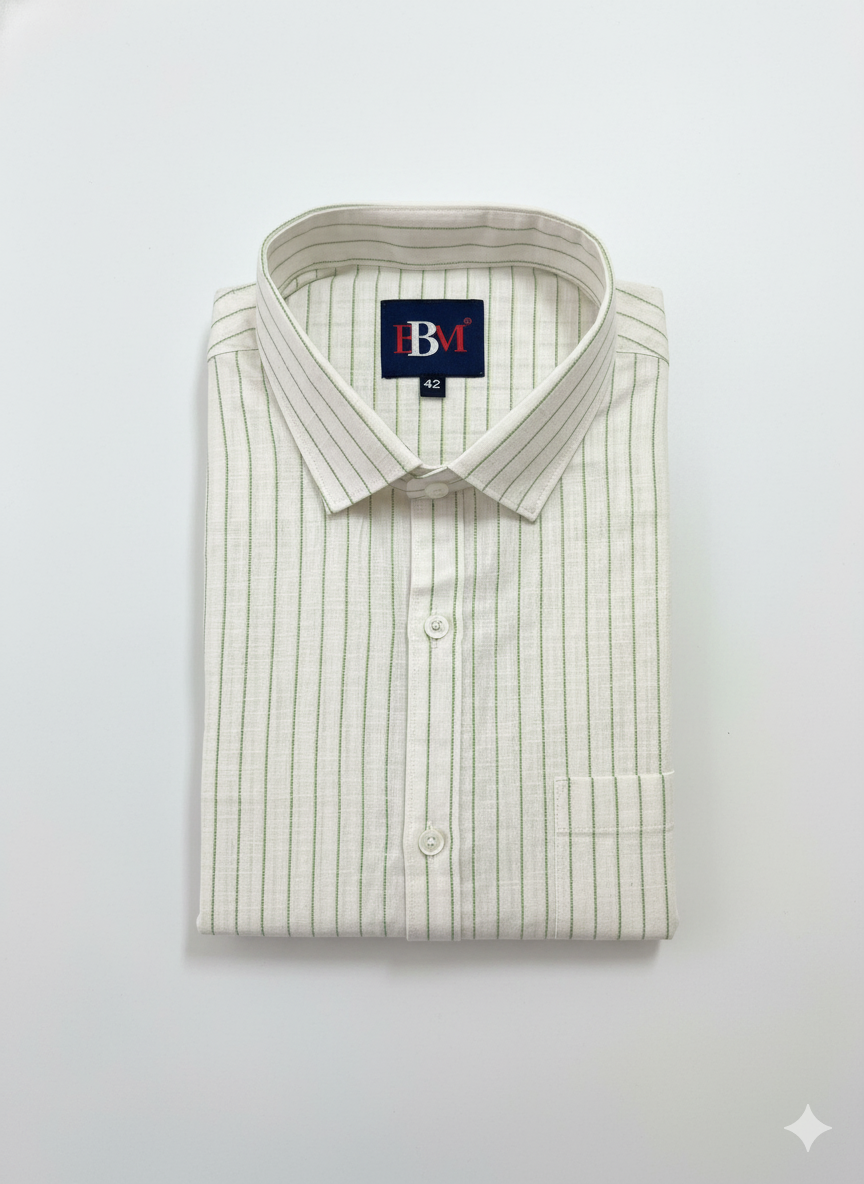 Green Stripes Linen Cotton Lining Shirt for Men