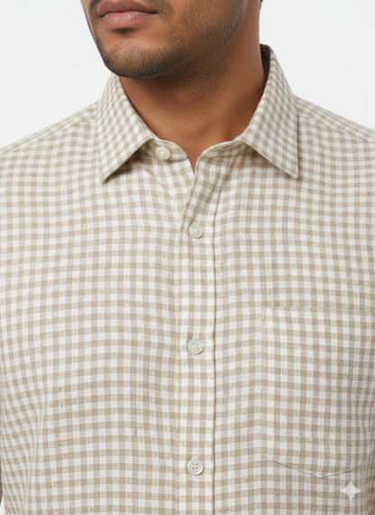 Grid Khadi Checks Cotton Shirt - Small Checks Full Sleeves Shirt