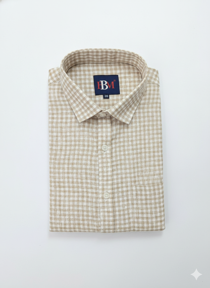 Grid Khadi Checks Cotton Shirt - Small Checks Full Sleeves Shirt