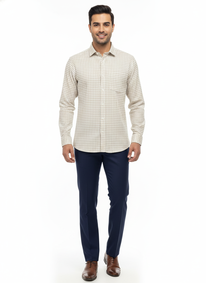 Grid Khadi Checks Cotton Shirt - Small Checks Full Sleeves Shirt