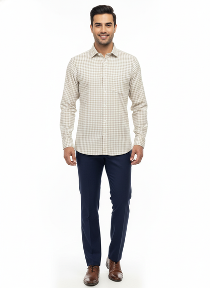 Grid Khadi Checks Cotton Shirt - Small Checks Full Sleeves Shirt
