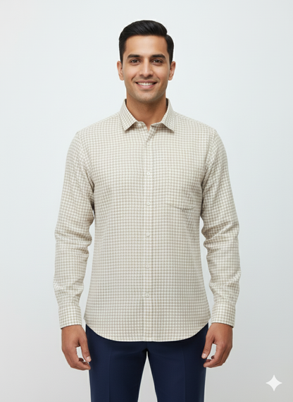 Grid Khadi Checks Cotton Shirt - Small Checks Full Sleeves Shirt