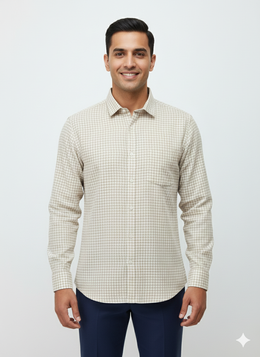 Grid Khadi Checks Cotton Shirt - Small Checks Full Sleeves Shirt