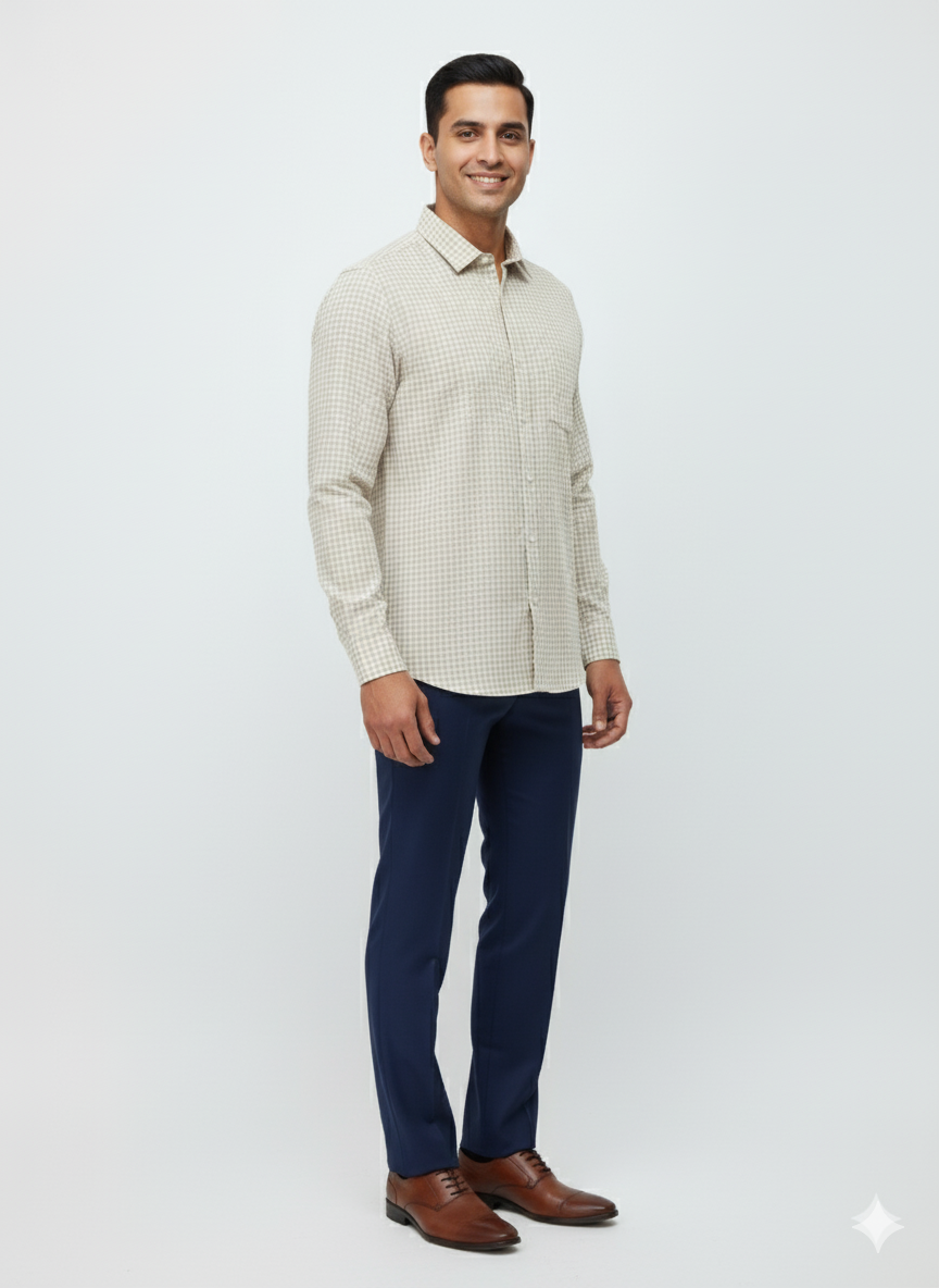 Grid Khadi Checks Cotton Shirt - Small Checks Full Sleeves Shirt