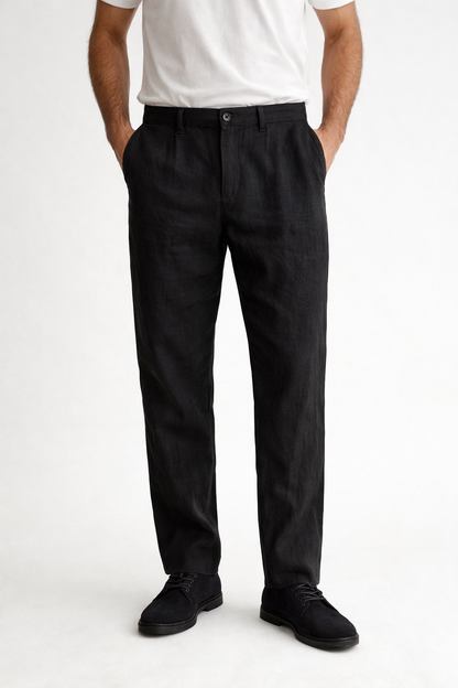 White Shirt Half Sleeves & Black Trouser Linen Cotton Combo for Men