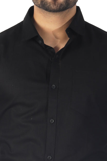 Men’s classic black linen cotton shirt fabric close up