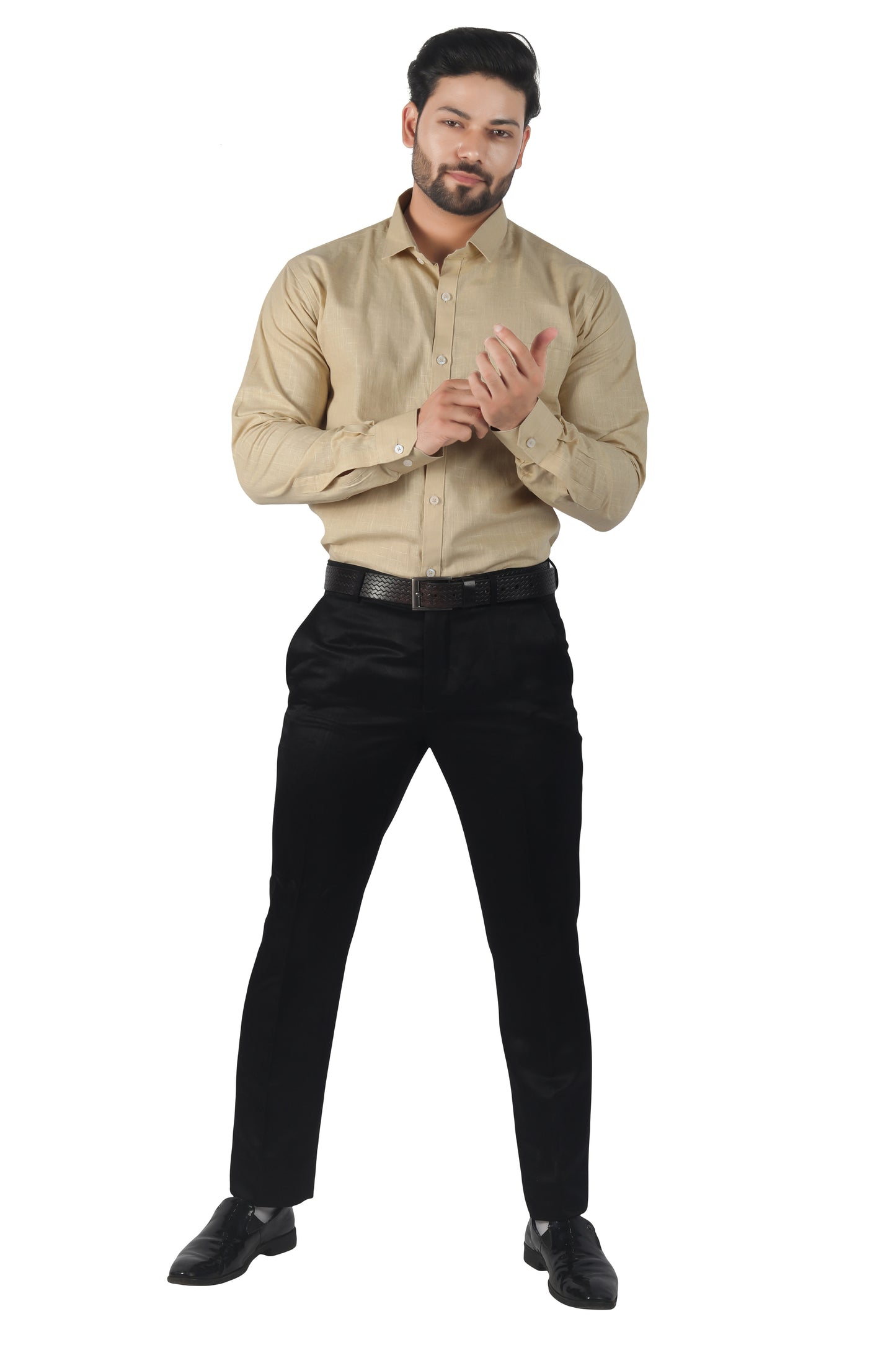 Men’s khaki beige linen cotton shirt front view