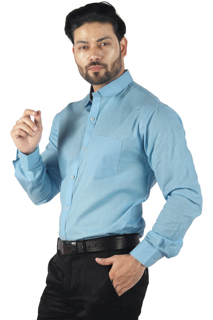 Men’s blue linen cotton blended shirt side view