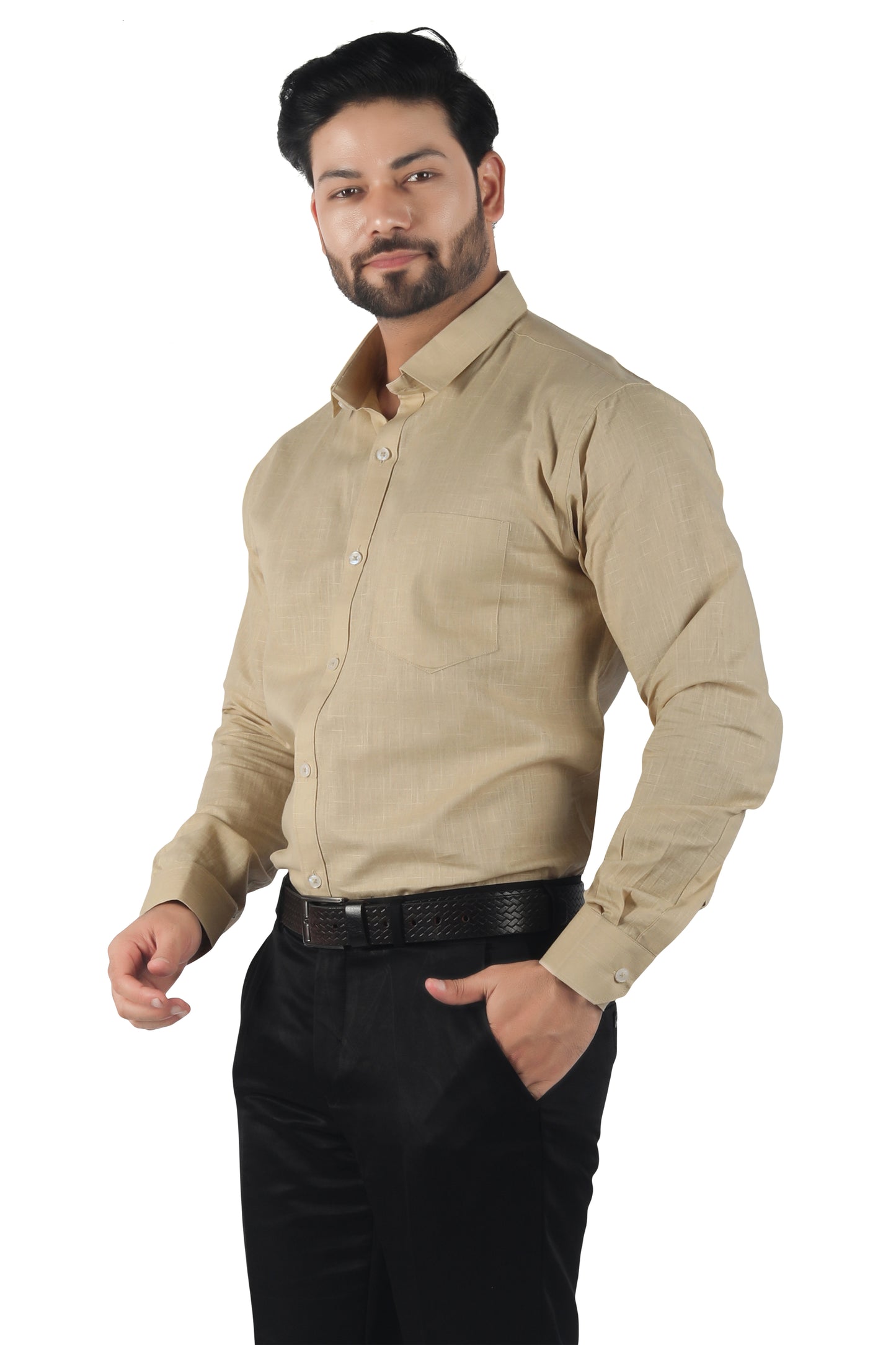 Men’s khaki linen cotton shirt summer look