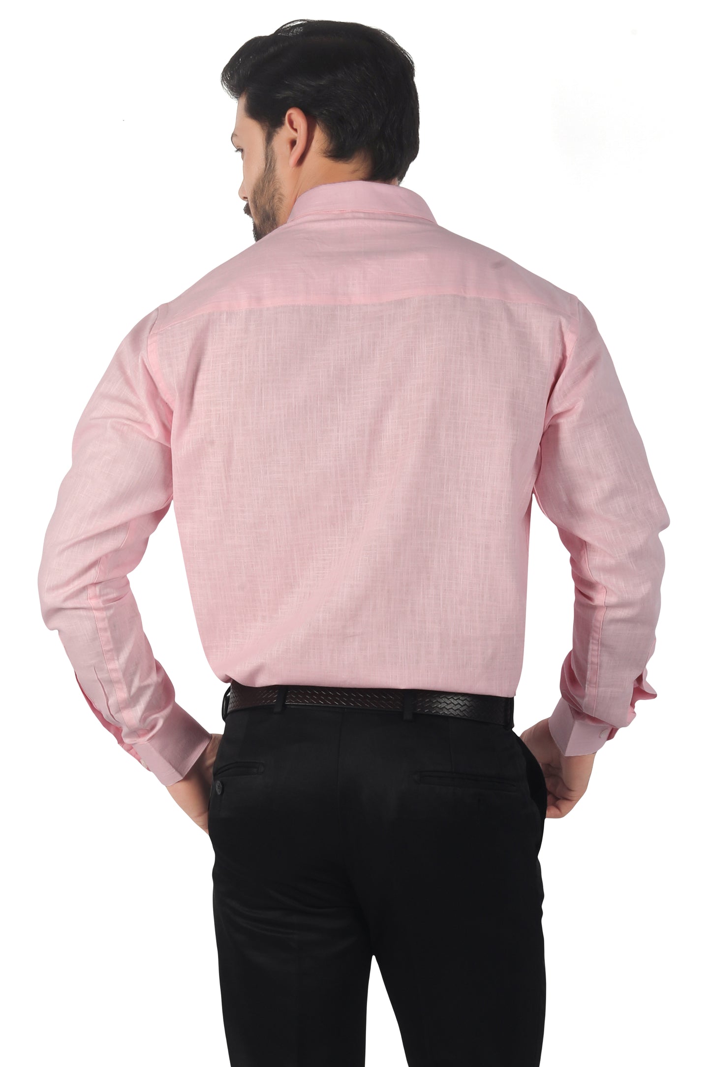 Men’s pink linen cotton shirt back view