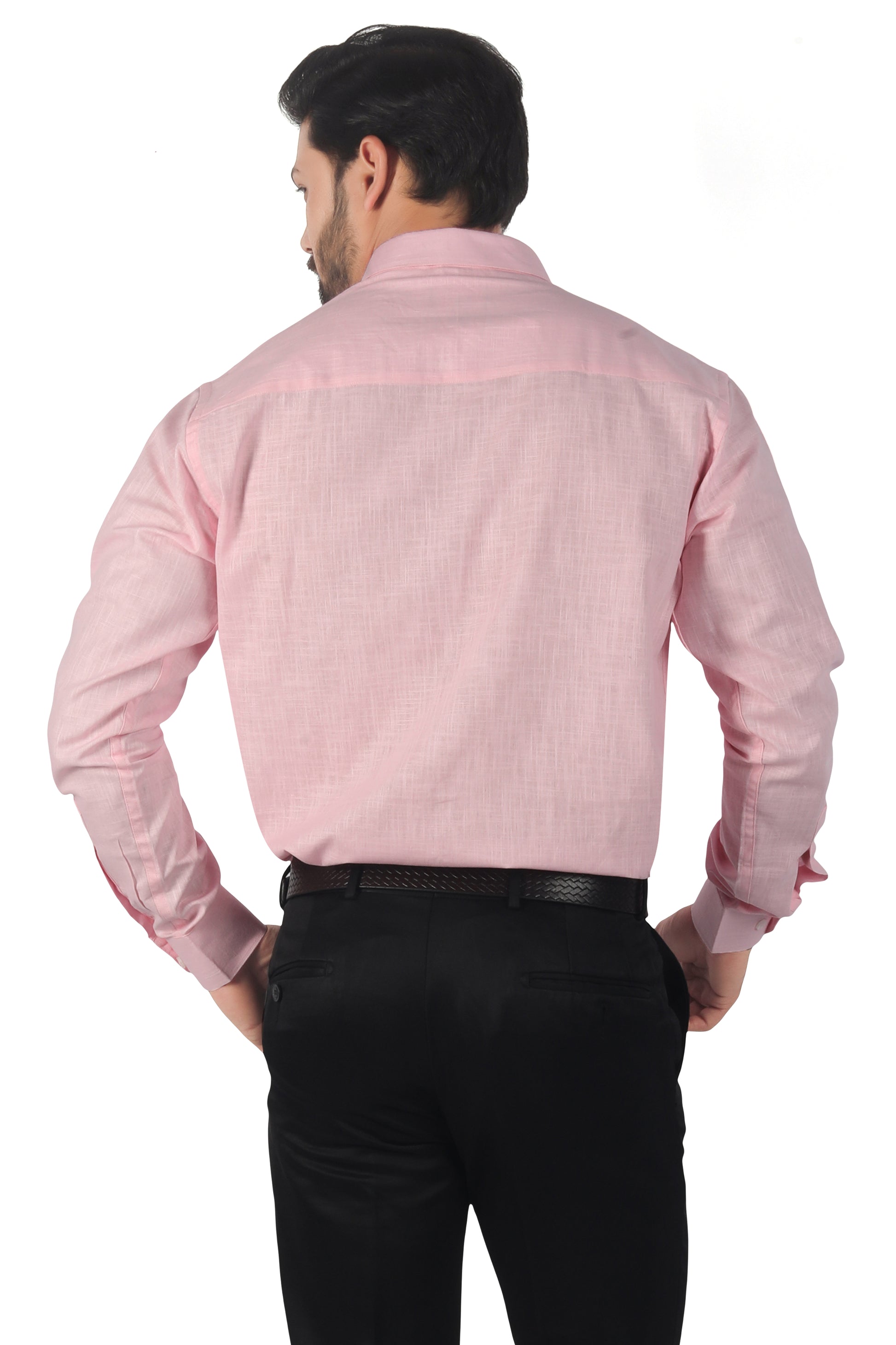 Men’s pink linen cotton shirt back view