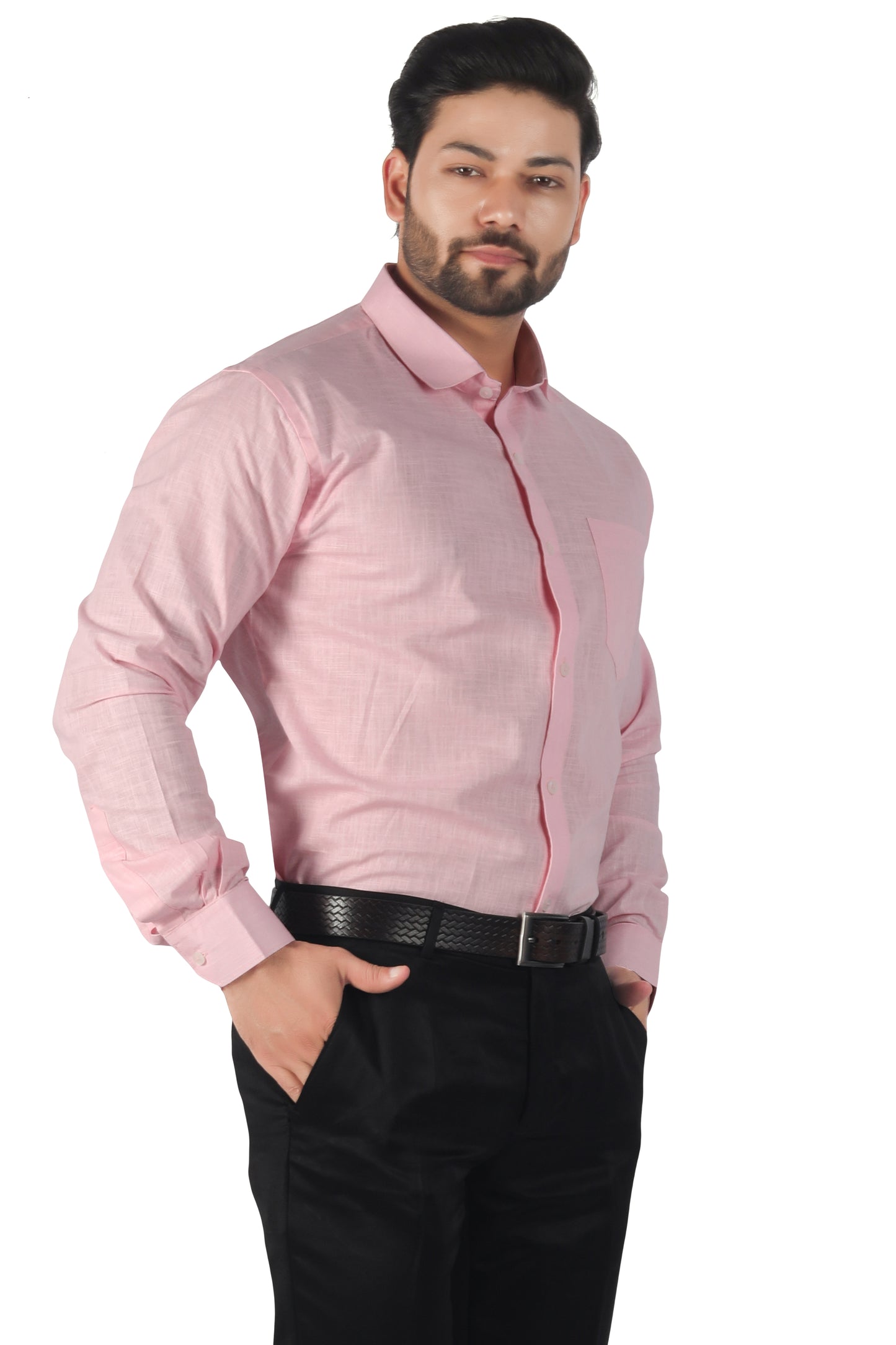 Men’s pink linen cotton shirt front view