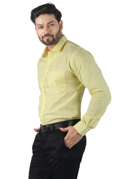 Men’s yellow linen cotton shirt side view