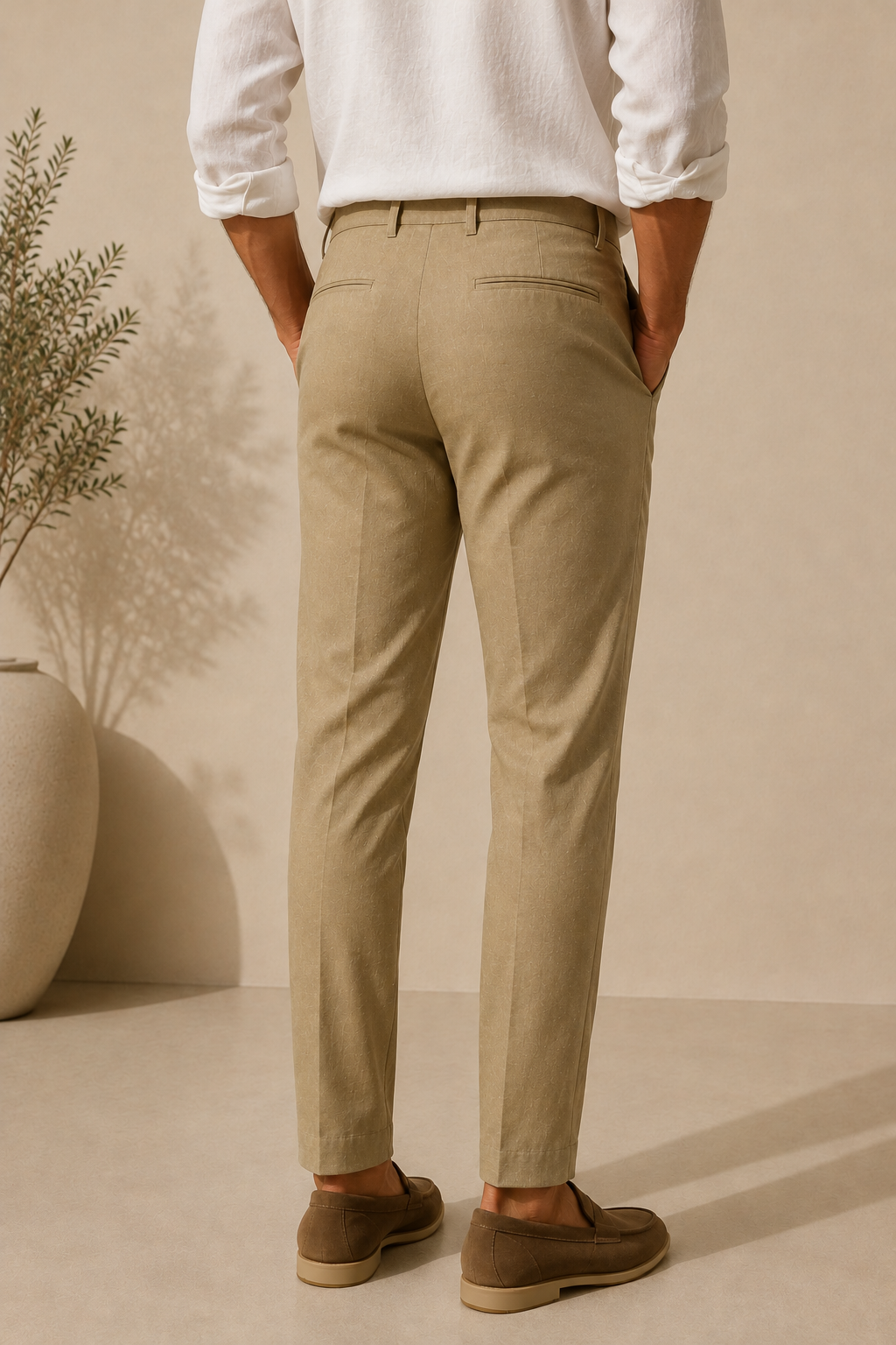 White Linen Cotton Shirt +  Khaki Linen Trousers